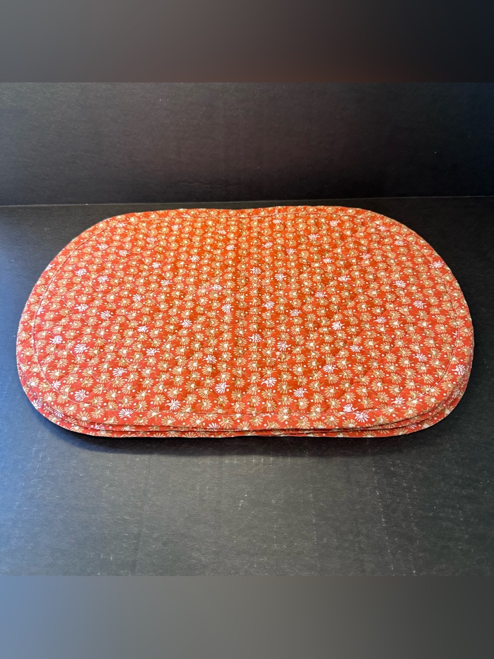 6 Ditsy Floral Fall Place Mats Set Quilted 19x13" Oblong Retro 70s Thanksgiving